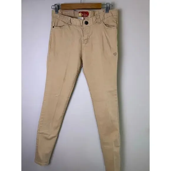 Y2K Apple Bottoms Tan Skinny Jeans Womens 9/10 Embroidered Logo Pocket Hip Hop - Picture 2 of 8